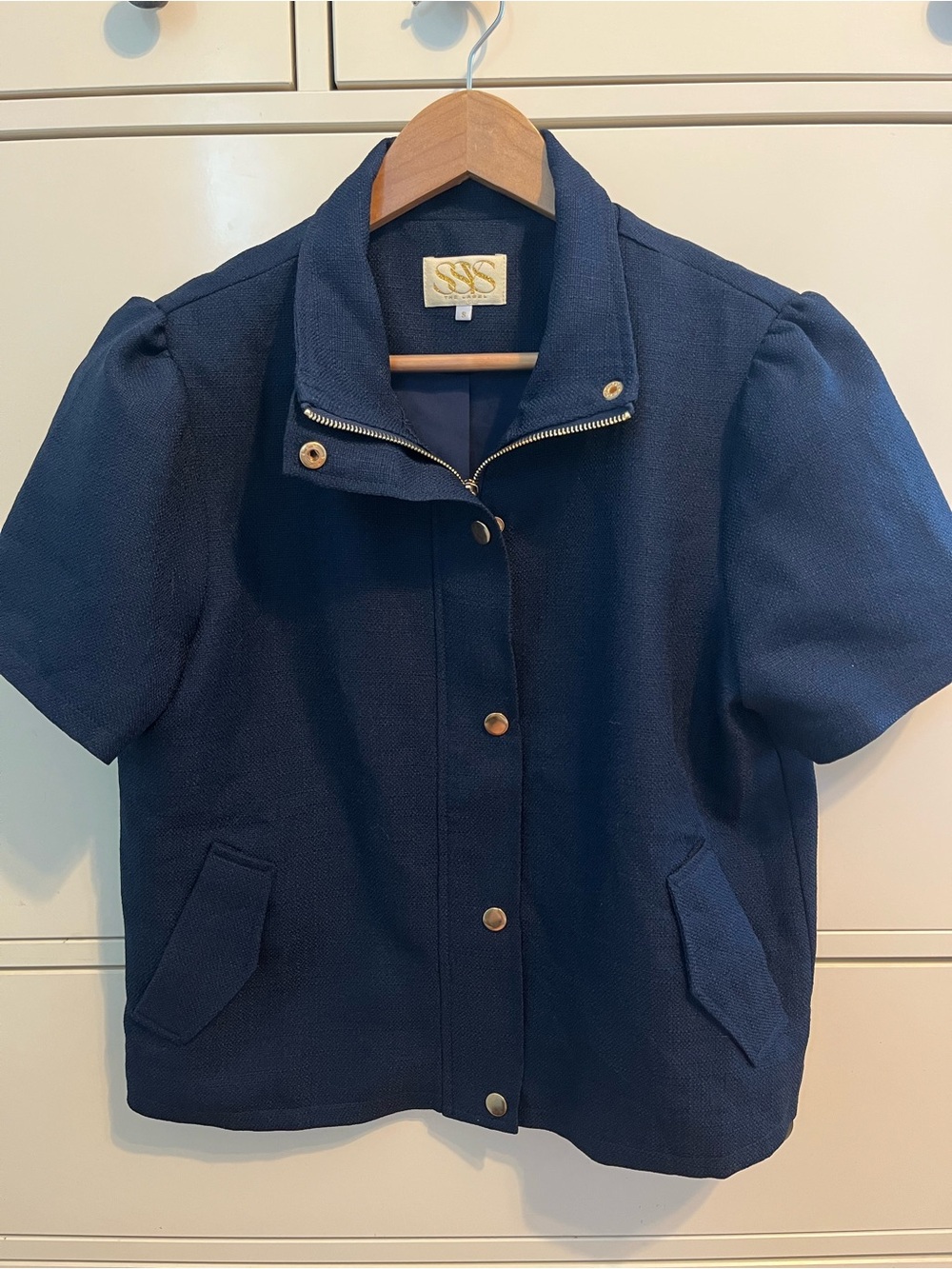 SSYS Rory Puff Sleeve Button Down Top - Navy